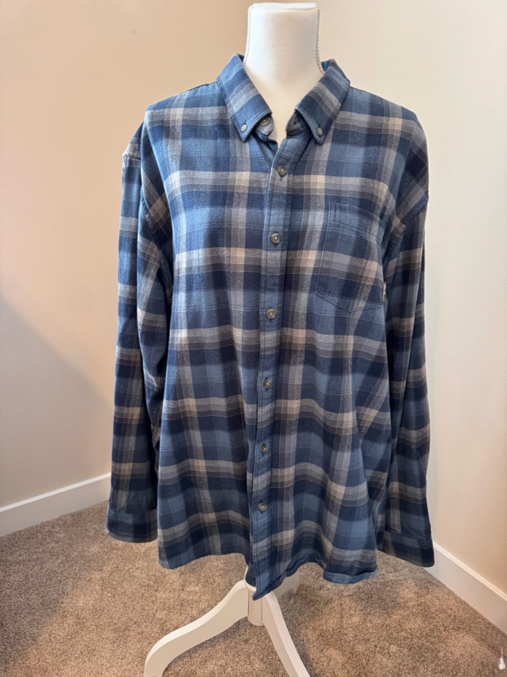 Eddie Bauer Blue and White Plaid Button-Down Shirt